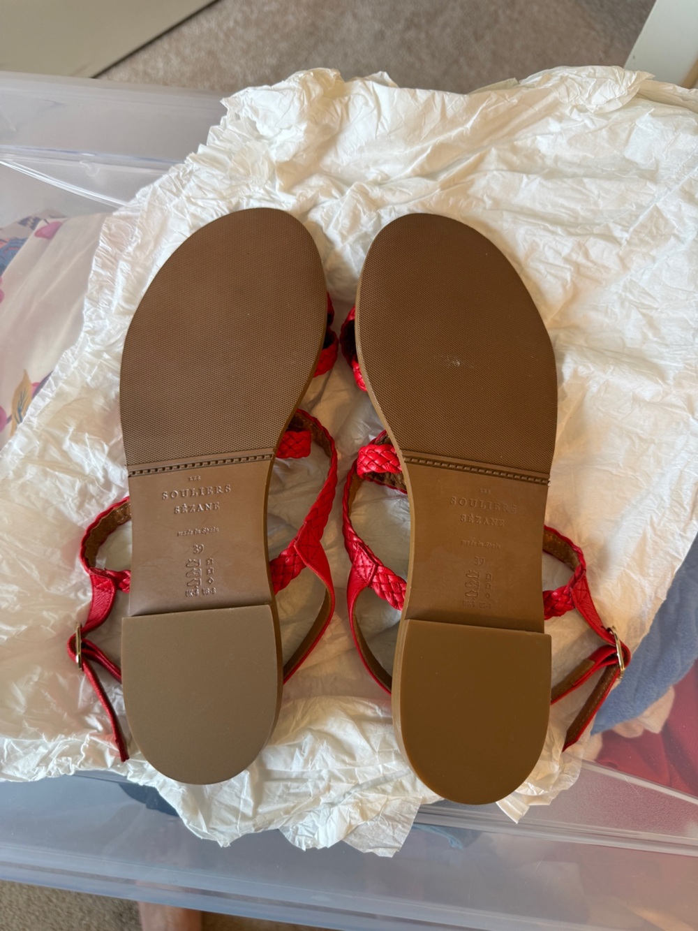 EUC SZ 8 Sezane Adeline Low Sandals in Coral Hand Braided Straps - Comfy & Cute! - Picture 4 of 6